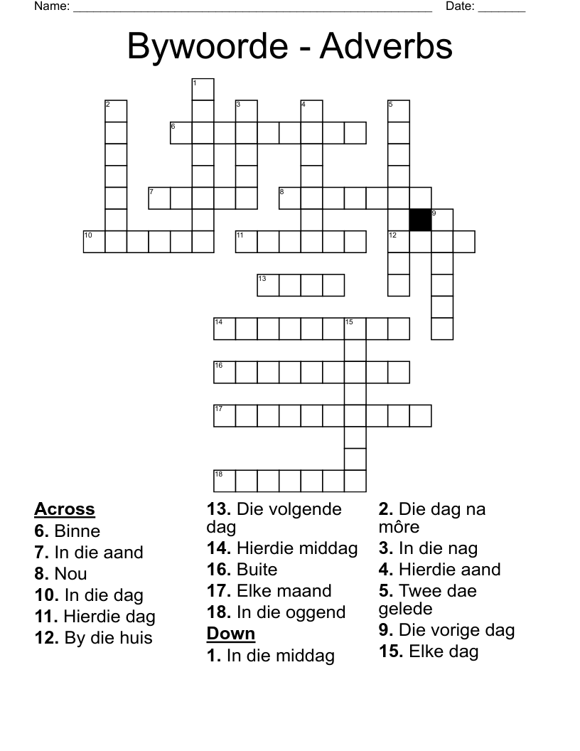 Bywoorde - Adverbs Crossword