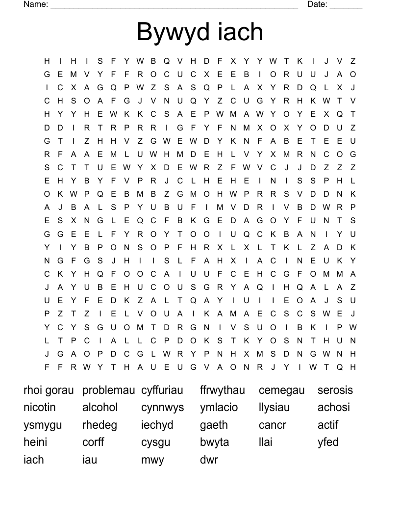 Bywyd iach Word Search