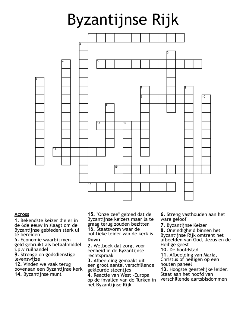 Byzantijnse Rijk Crossword