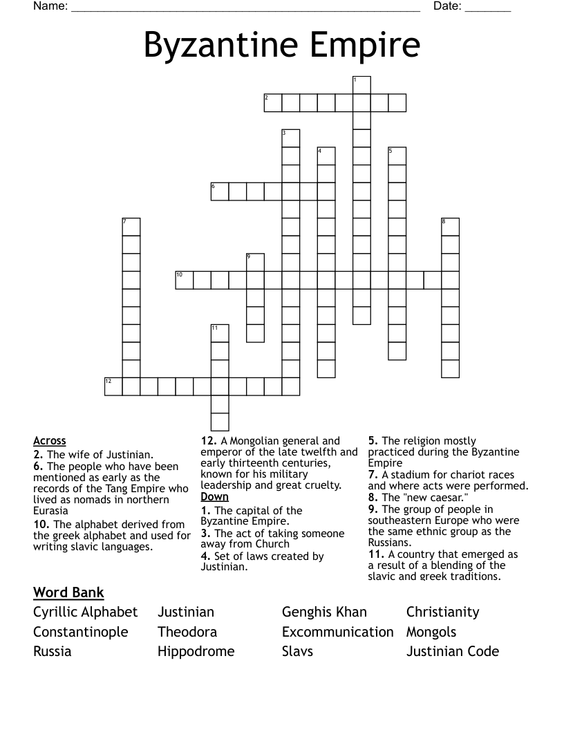 Byzantine Empire Crossword