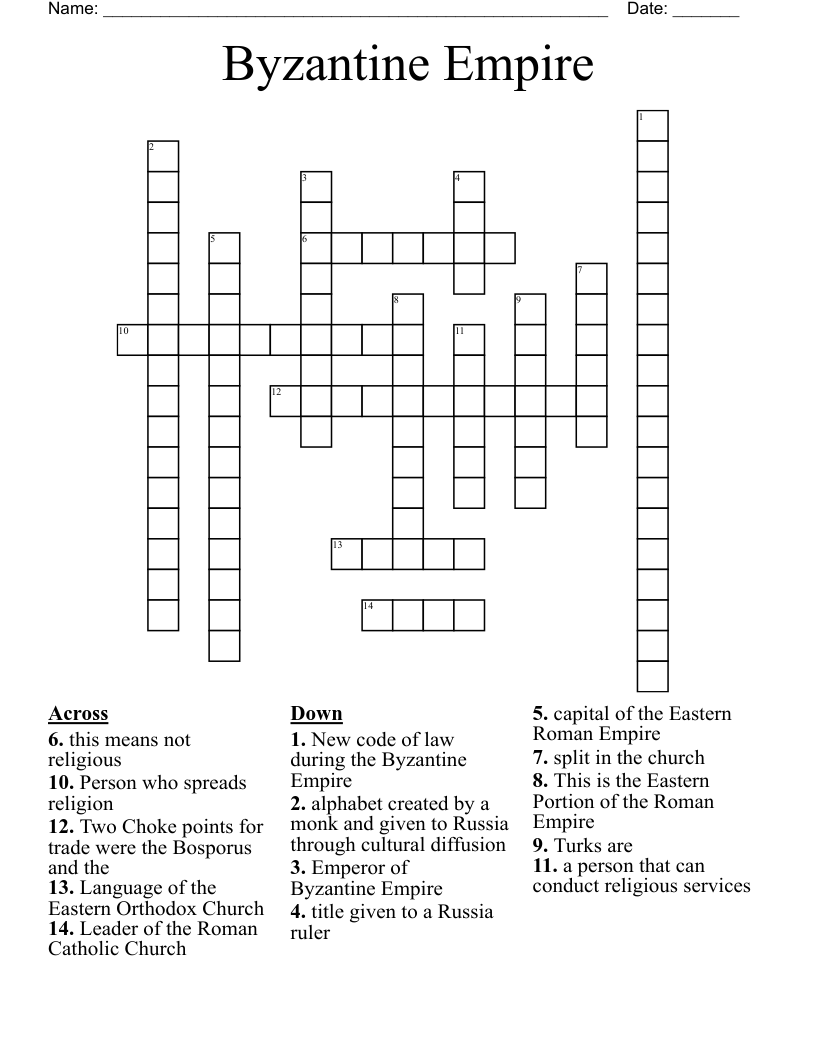 Byzantine Empire Crossword
