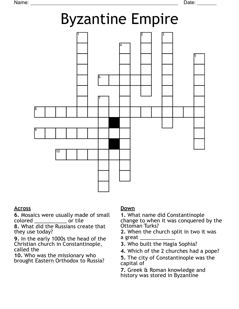 Byzantine Empire Crossword