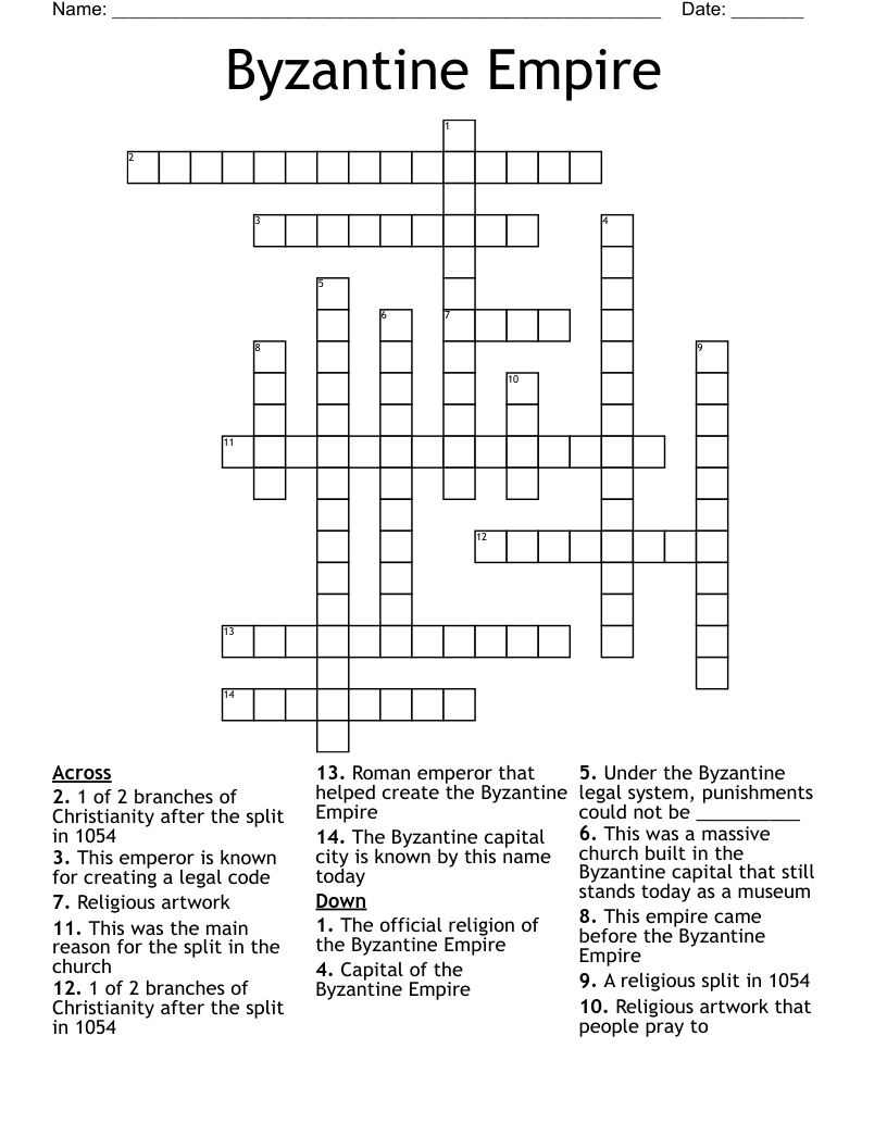 Byzantine Empire Crossword
