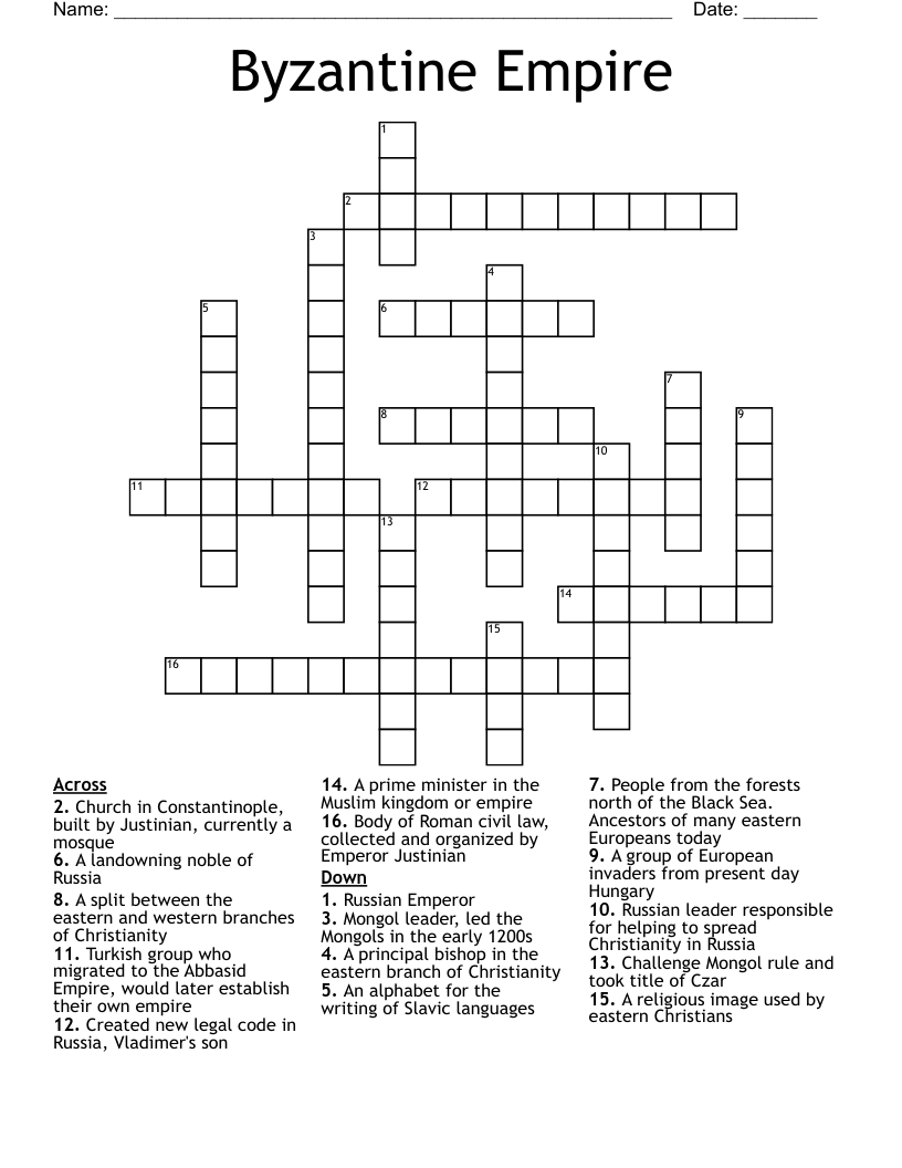 Byzantine Empire Crossword