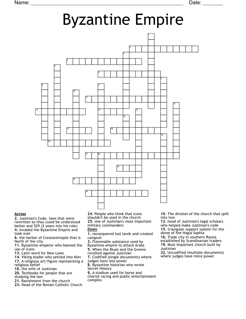 Byzantine Empire Crossword