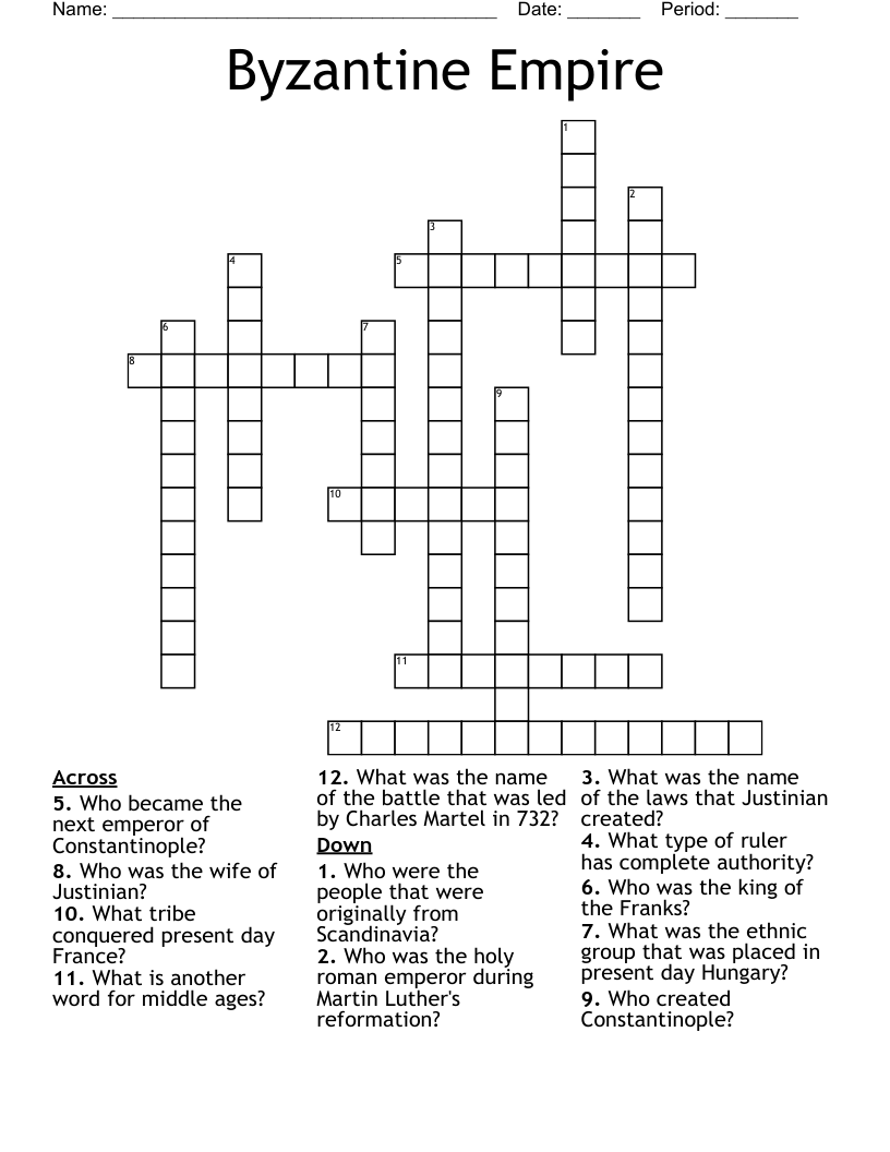 Byzantine Empire  Crossword