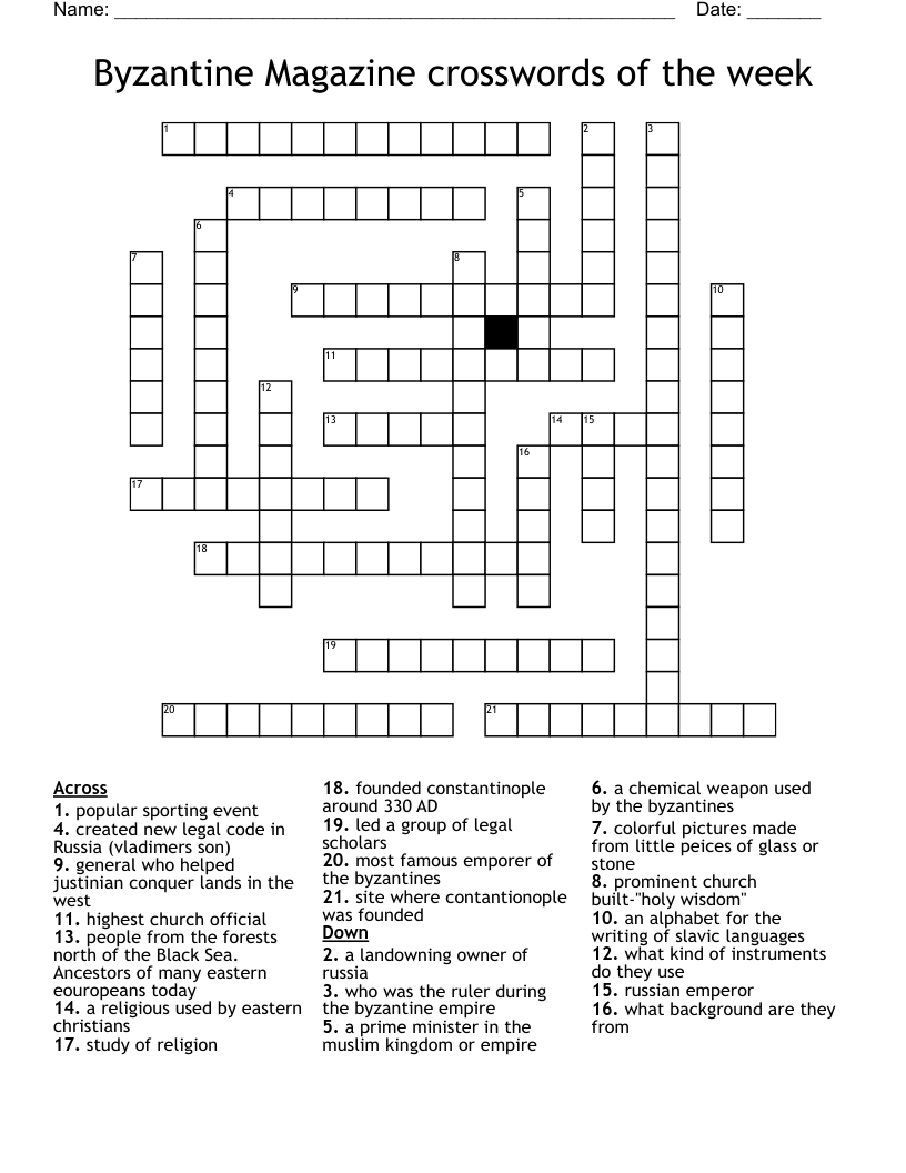 Byzantine Magazine crosswords of the week