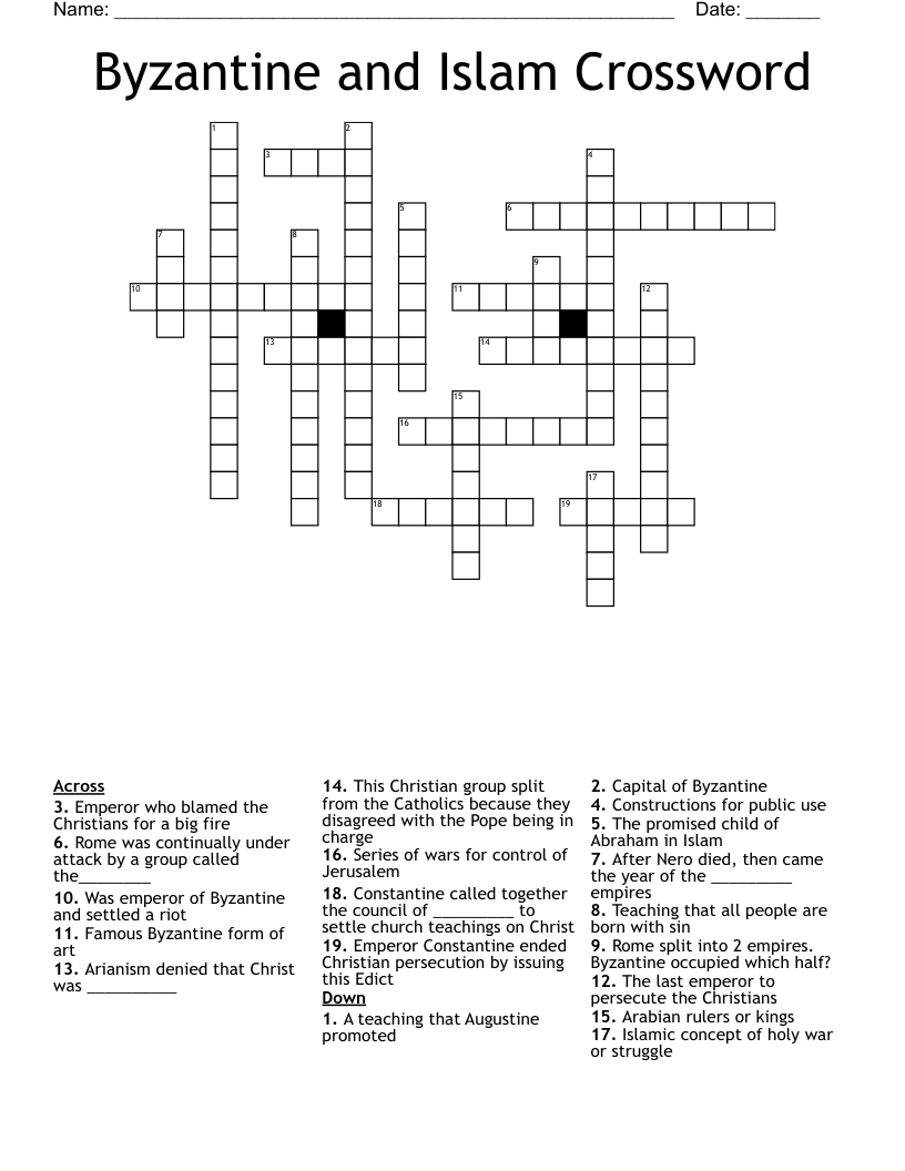 Byzantine and Islam Crossword