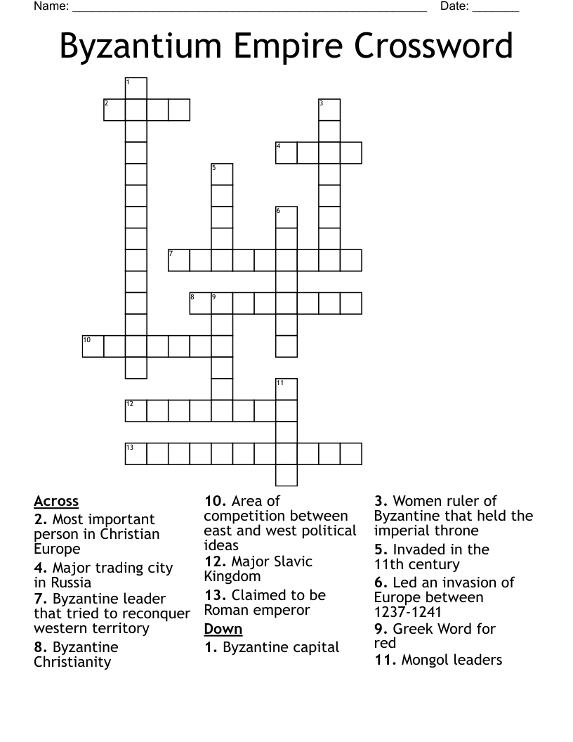 Byzantium Empire Crossword