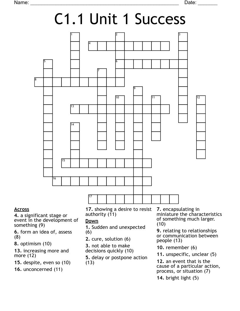 C1.1 Unit 1 Success Crossword