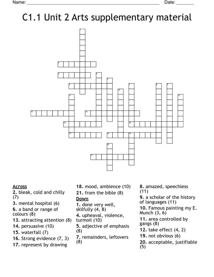 C1.1 Unit 2 Arts supplementary material Crossword