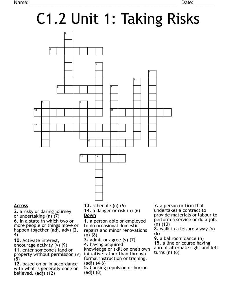 C1.2 Unit 1: Taking Risks Crossword