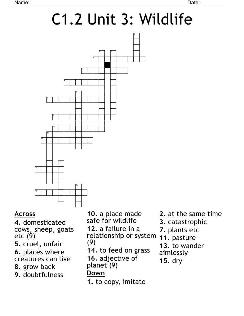 C1.2 Unit 3: Wildlife Crossword