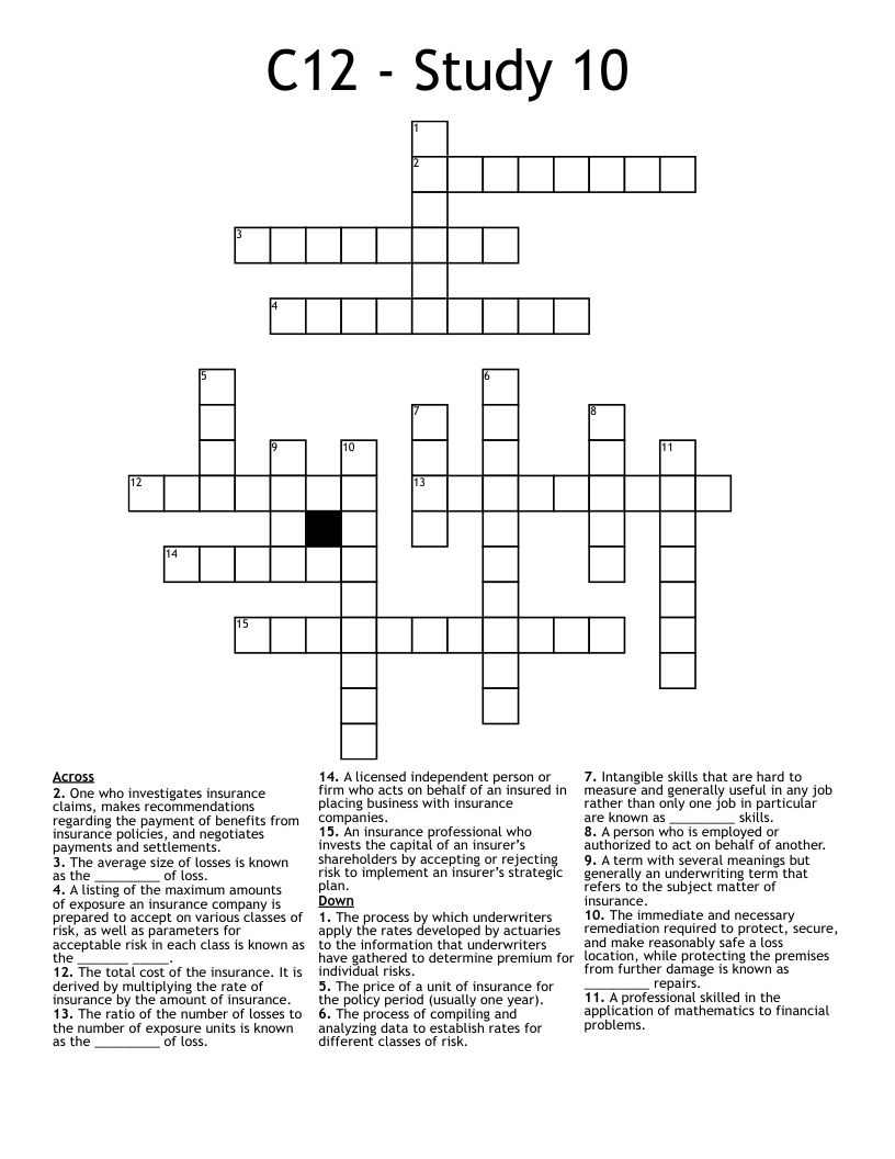 C12 - Study 10 Crossword