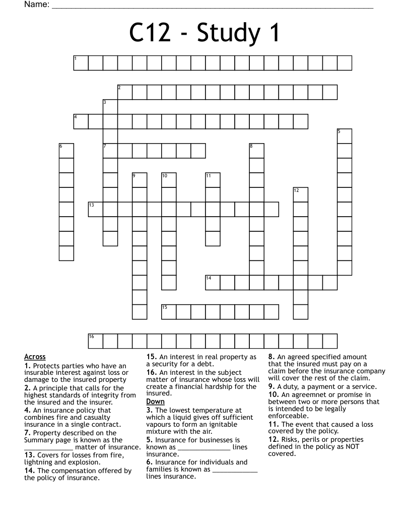 C12 - Study 1 Crossword