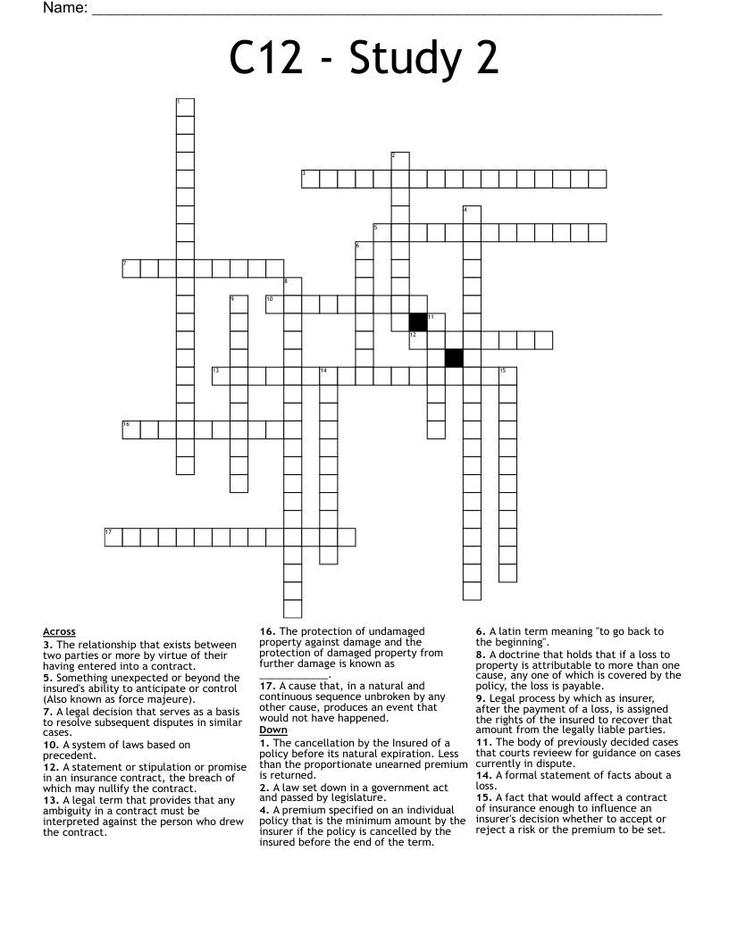 C12 - Study 2 Crossword