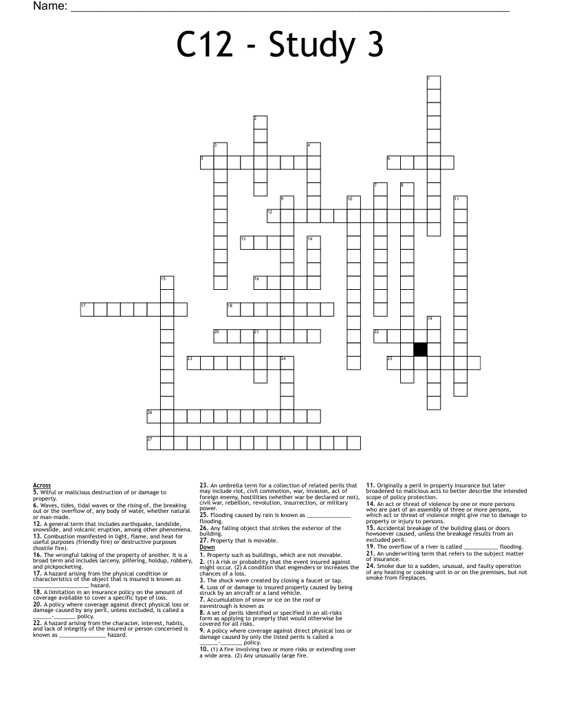 C12 - Study 3 Crossword