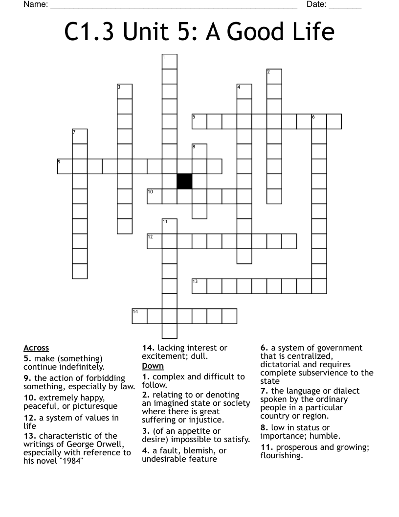 C1.3 Unit 5: A Good Life Crossword