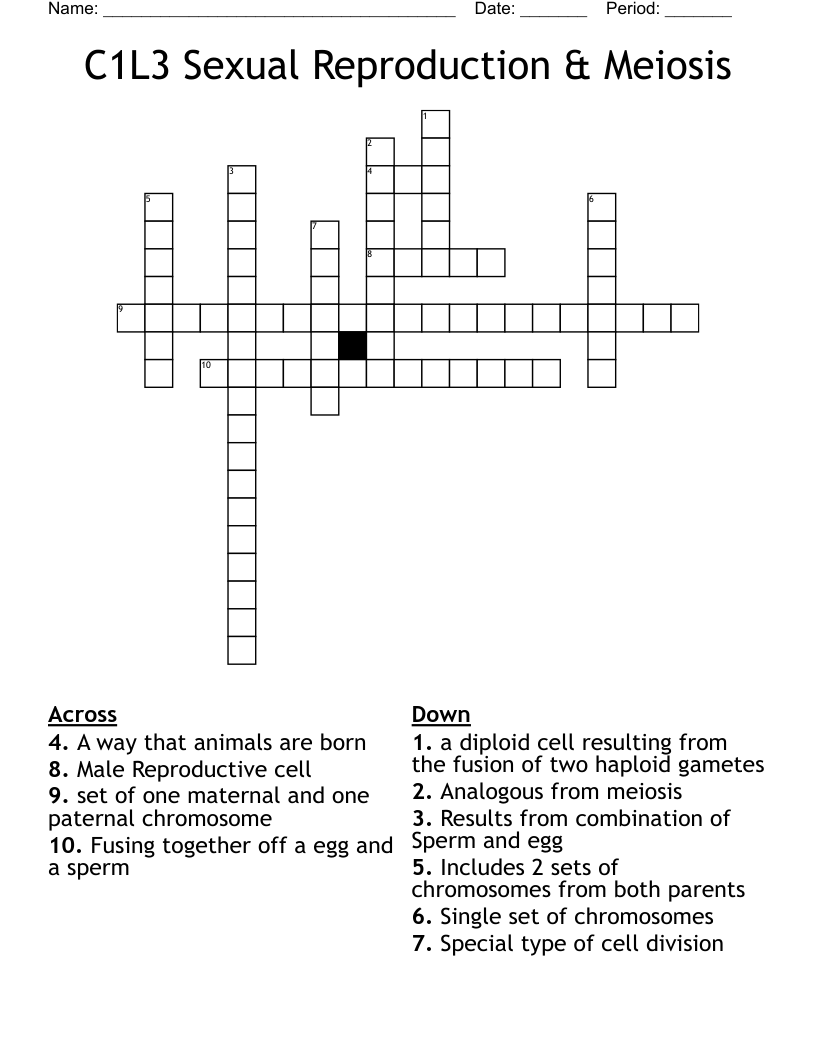 C1L3 Sexual Reproduction & Meiosis Crossword