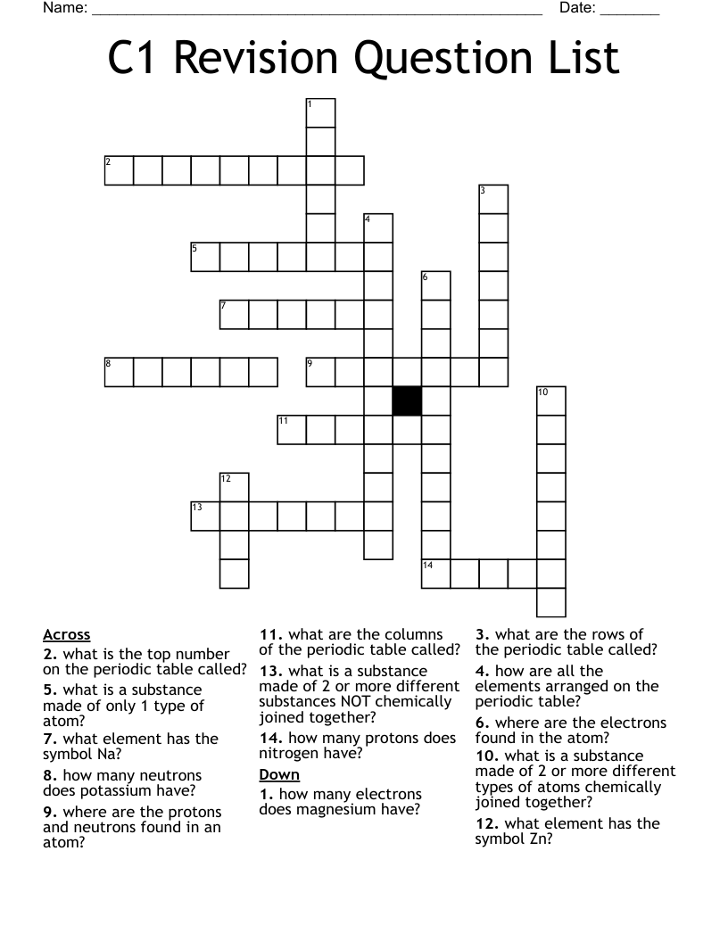 C1 Revision Question List Crossword