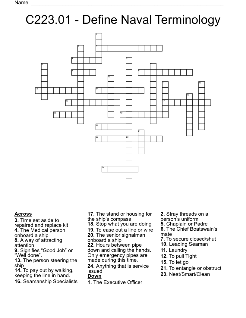 C223.01 - Define Naval Terminology Crossword