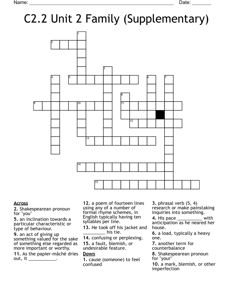 C2.2 Unit 2 Family (Supplementary) Crossword