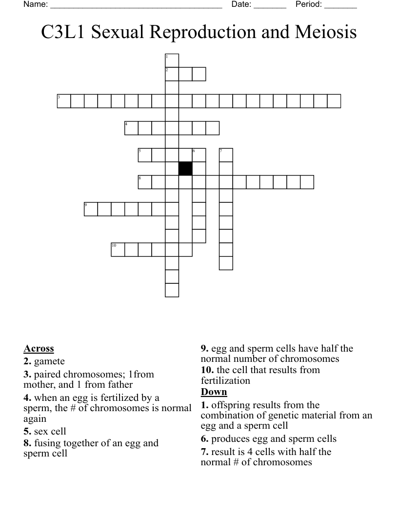 C3L1 Sexual Reproduction and Meiosis Crossword