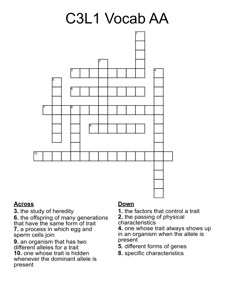 C3L1 Vocab AA Crossword