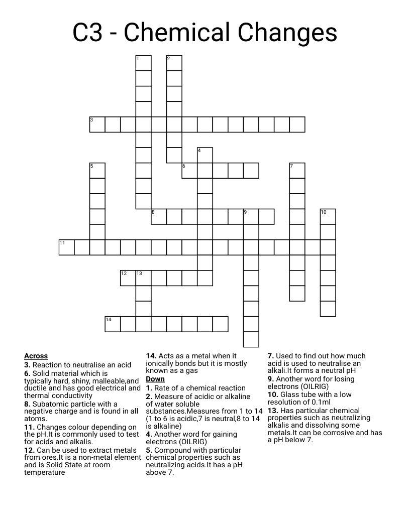 C3 - Chemical Changes Crossword
