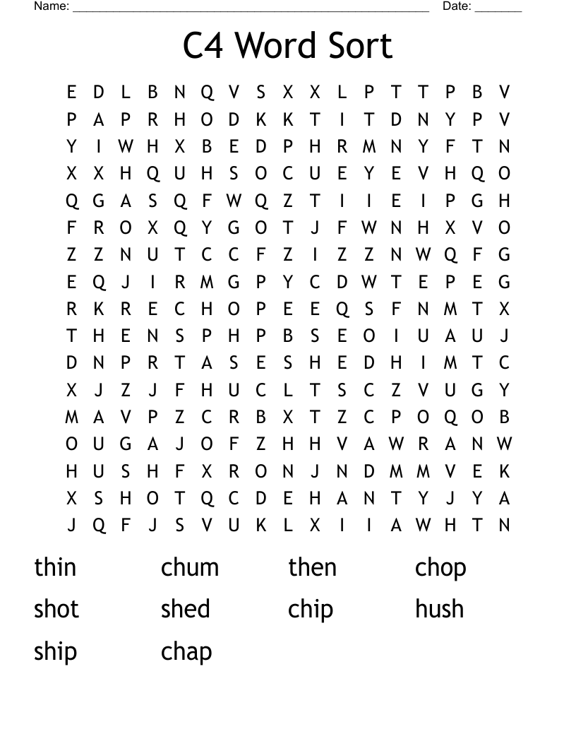 C4 Word Sort Word Search