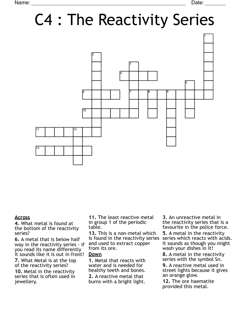 C4 : The Reactivity Series Crossword