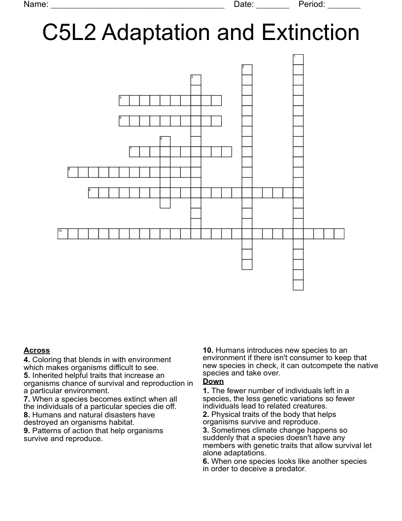 C5L2 Adaptation and Extinction Crossword
