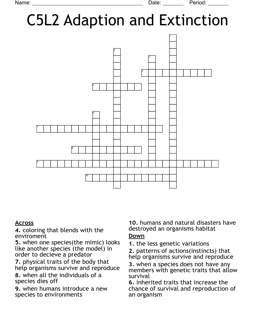 C5L2 Adaption and Extinction Crossword