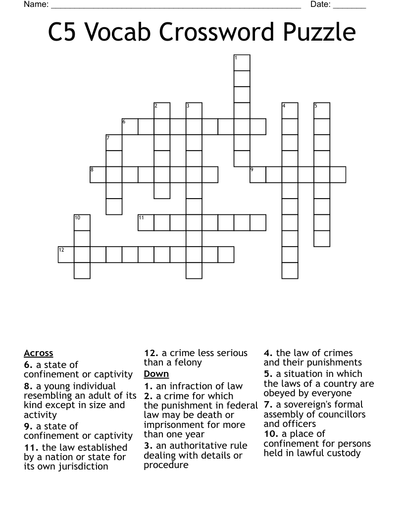 C5 Vocab Crossword Puzzle