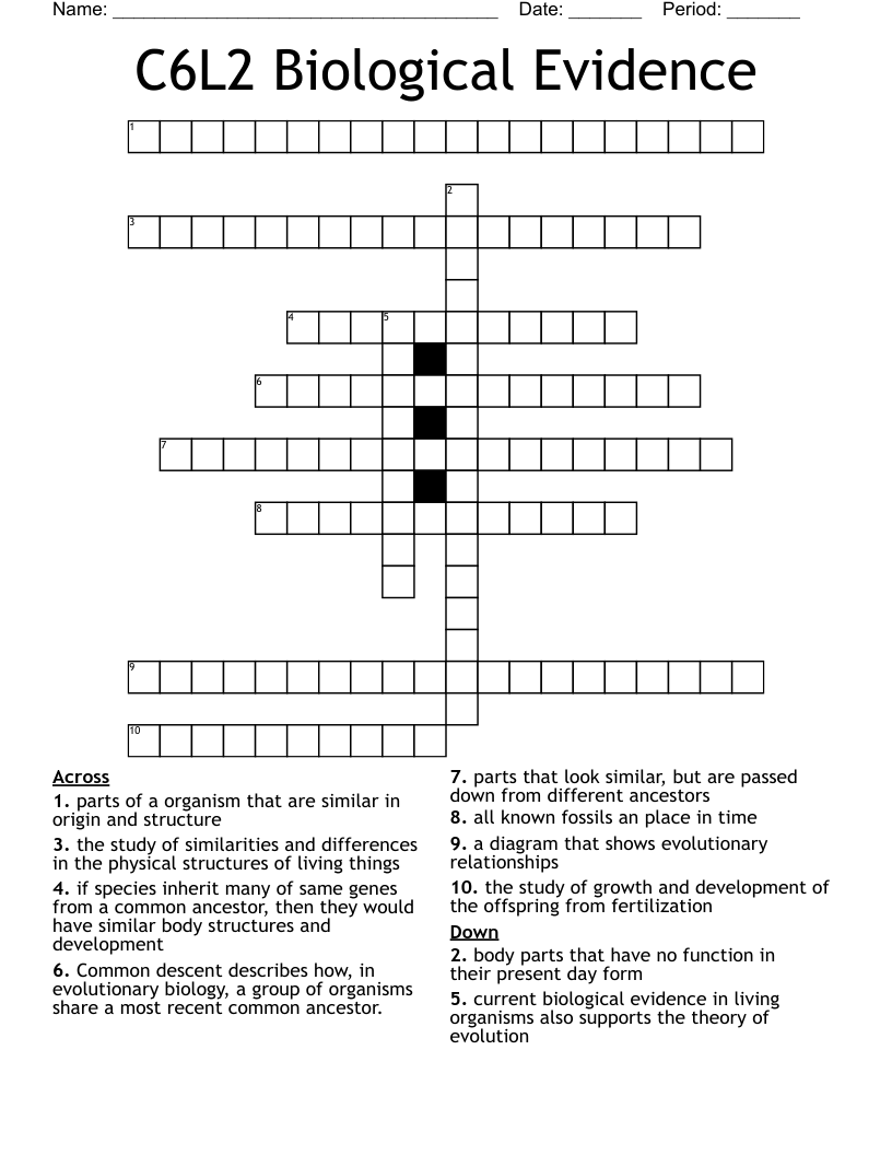 C6L2 Biological Evidence Crossword