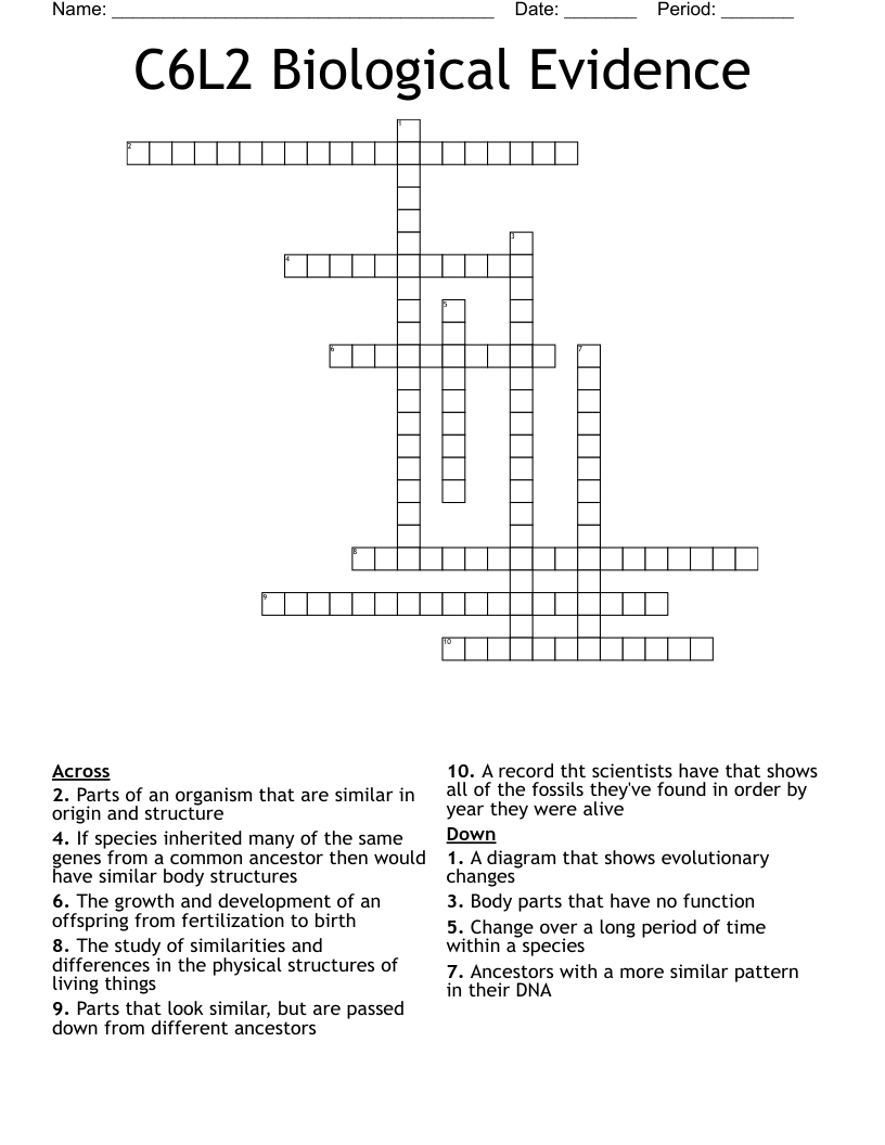 C6L2 Biological Evidence Crossword
