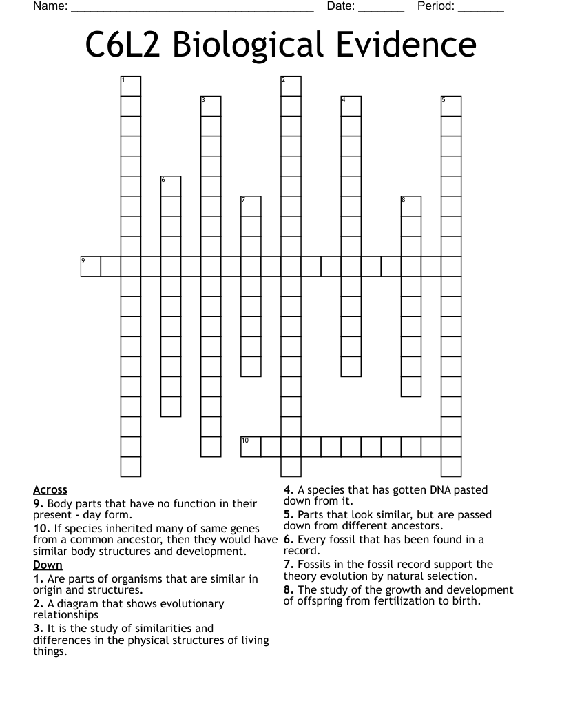 C6L2 Biological Evidence Crossword