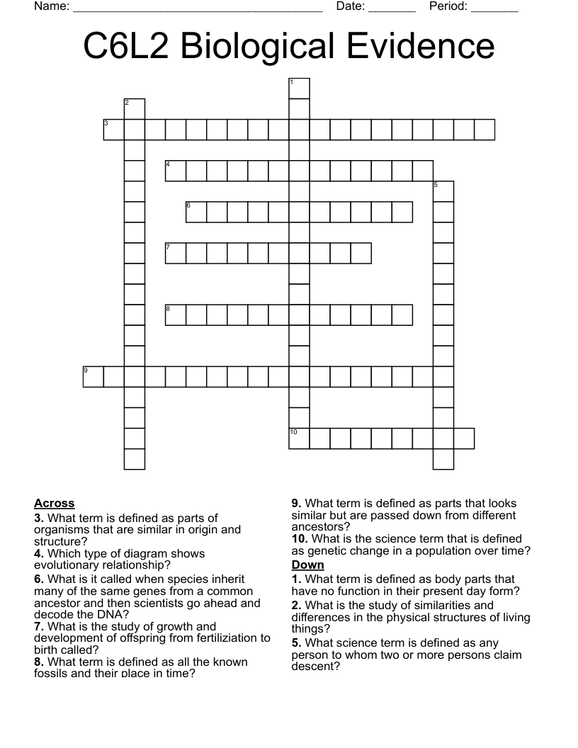 C6L2 Biological Evidence  Crossword