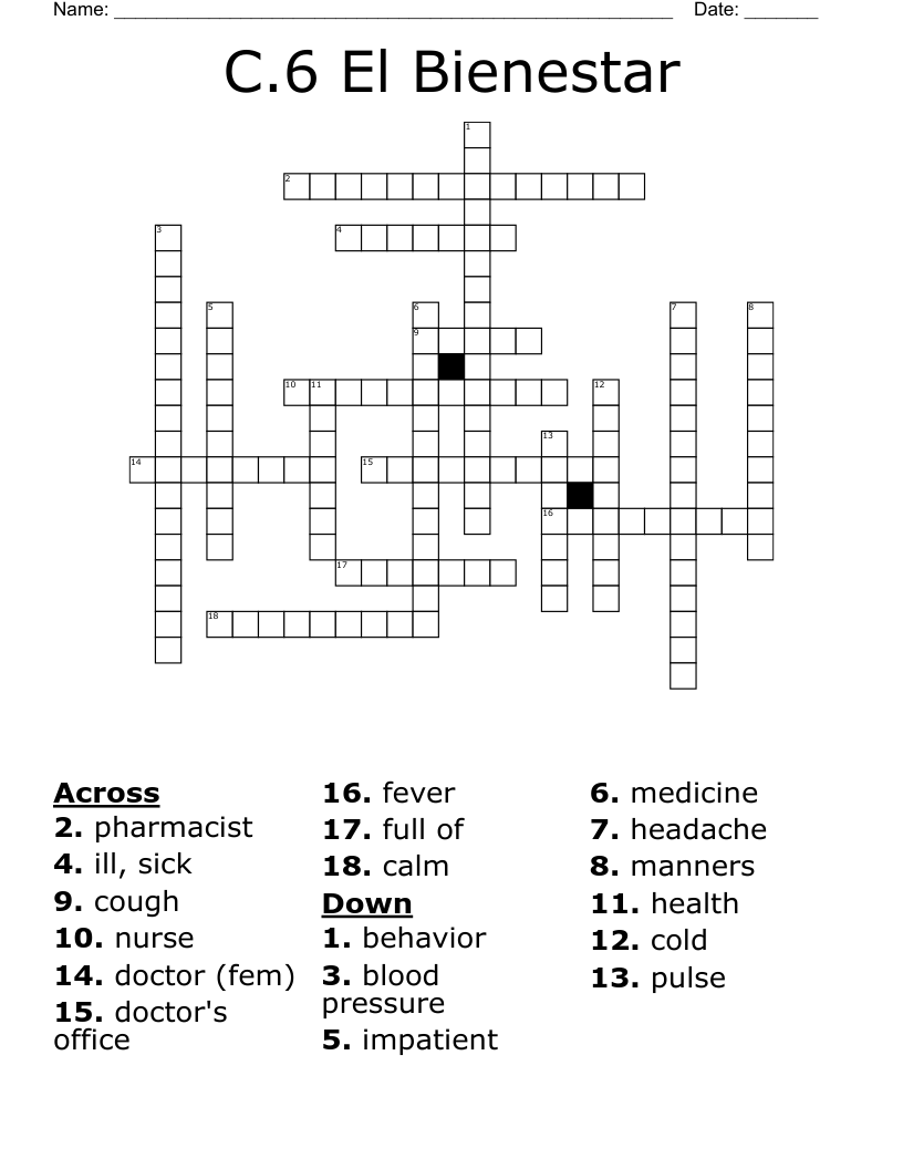 C.6 El Bienestar Crossword