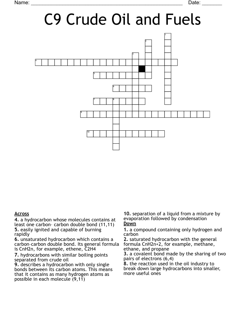 C9 Crude Oil and Fuels Crossword