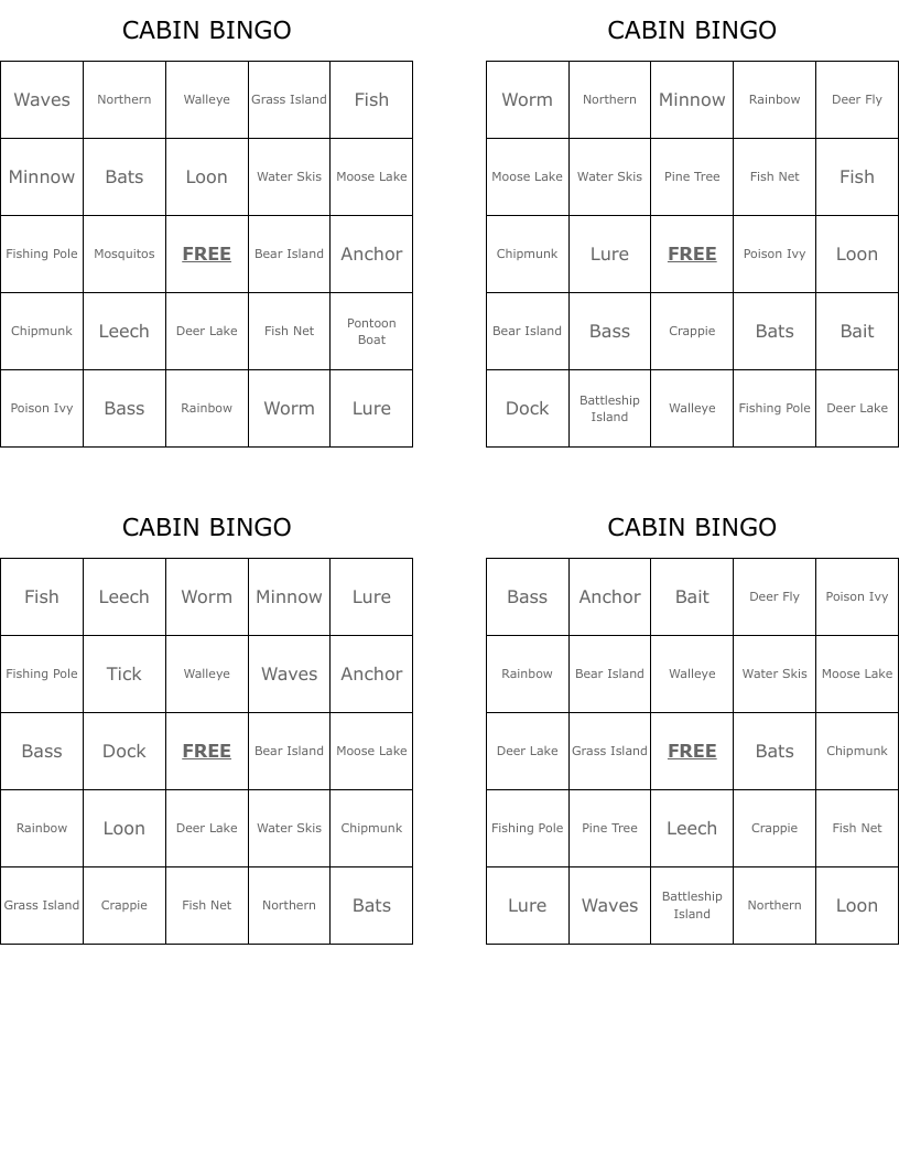 CABIN BINGO