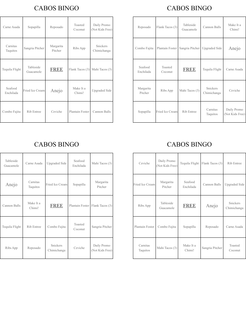 CABOS BINGO
