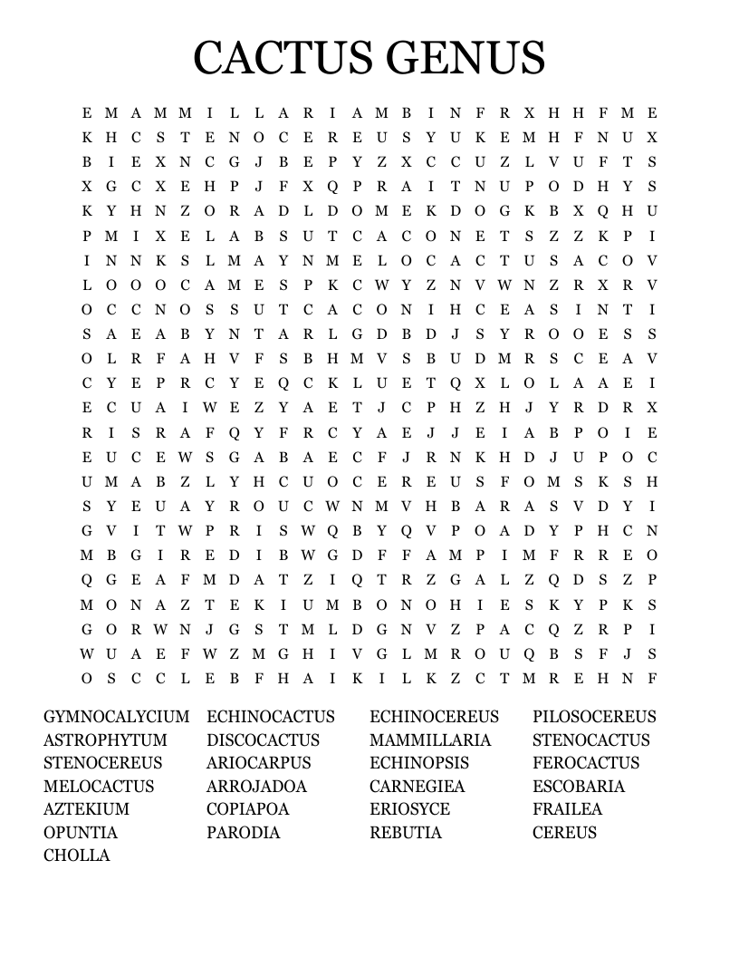 CACTUS GENUS Word Search