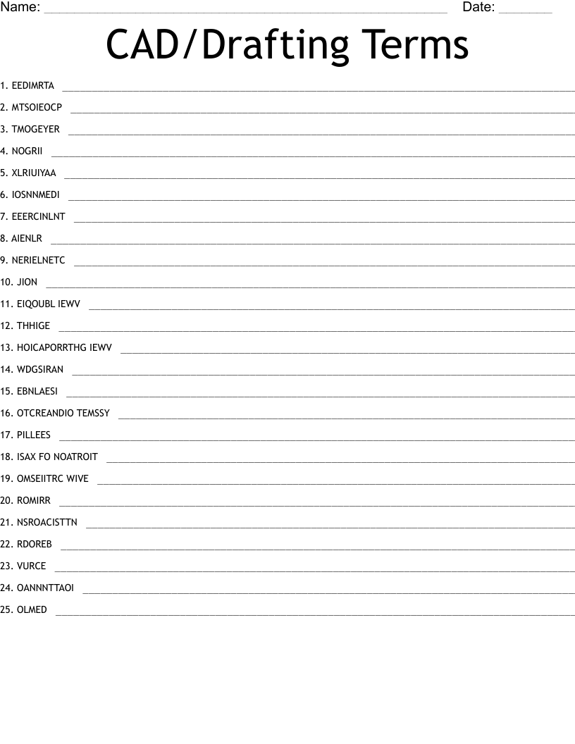 CAD/Drafting Terms Word Scramble