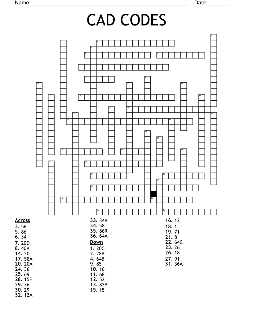 CAD CODES Crossword