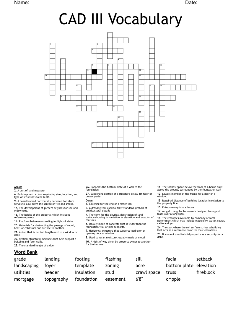 CAD III Vocabulary Crossword