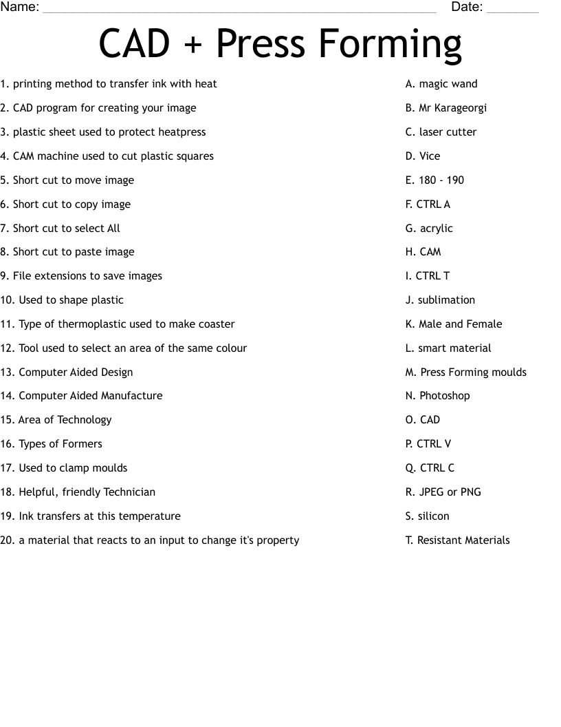 CAD + Press Forming Worksheet