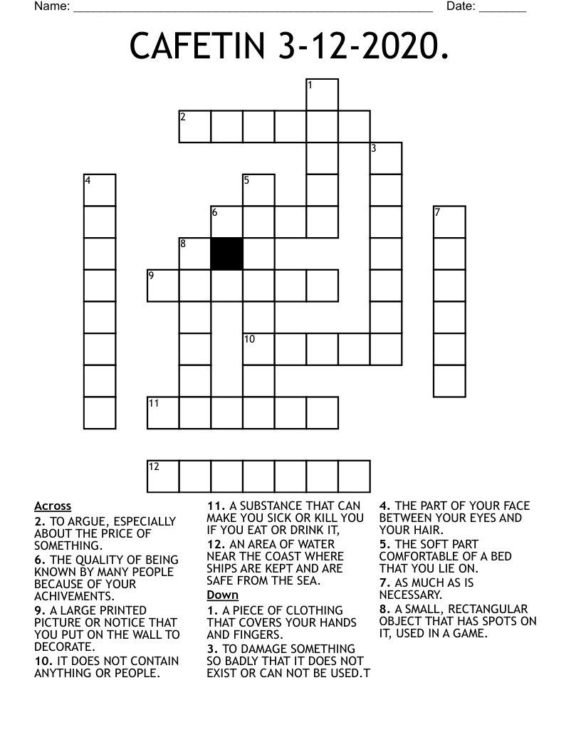 CAFETIN 3-12-2020. Crossword