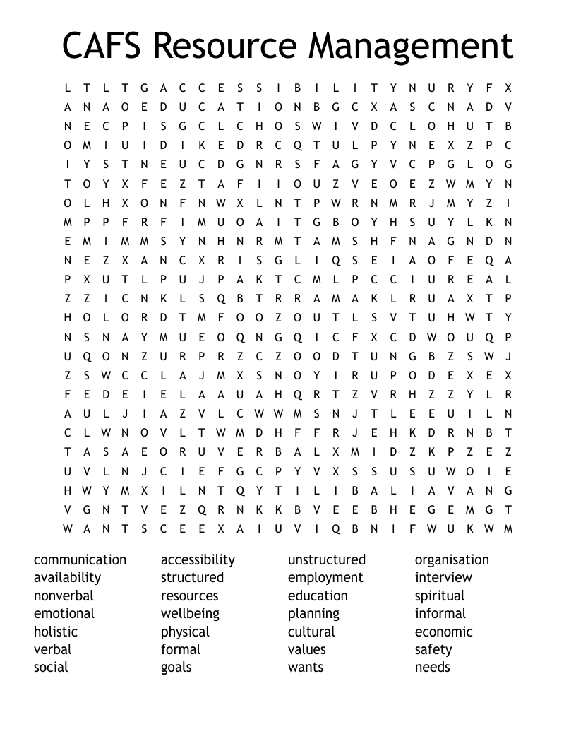CAFS Resource Management Word Search