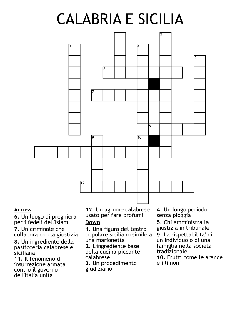 CALABRIA E SICILIA Crossword
